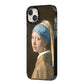 Girl With A Pearl Earring By Johannes Vermeer iPhone 14 Plus Black Impact Case Side Angle on Silver phone