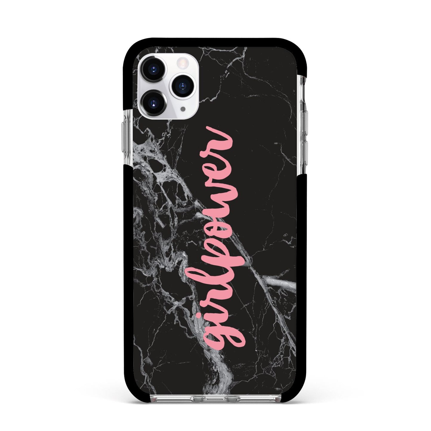 Girlpower Black White Marble Effect Apple iPhone 11 Pro Max in Silver with Black Impact Case