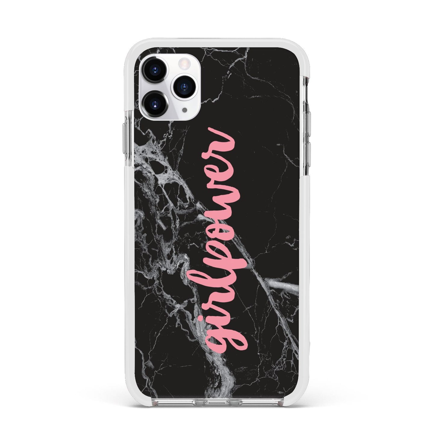 Girlpower Black White Marble Effect Apple iPhone 11 Pro Max in Silver with White Impact Case