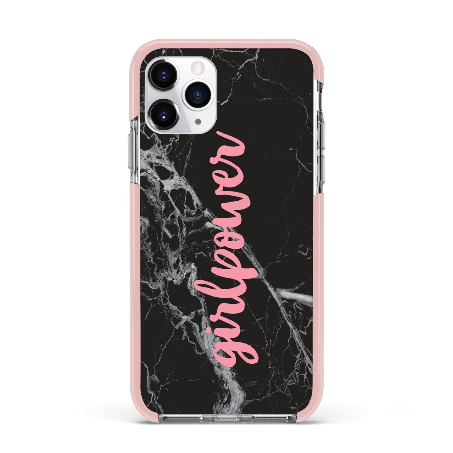 Girlpower Black White Marble Effect Apple iPhone 11 Pro in Silver with Pink Impact Case