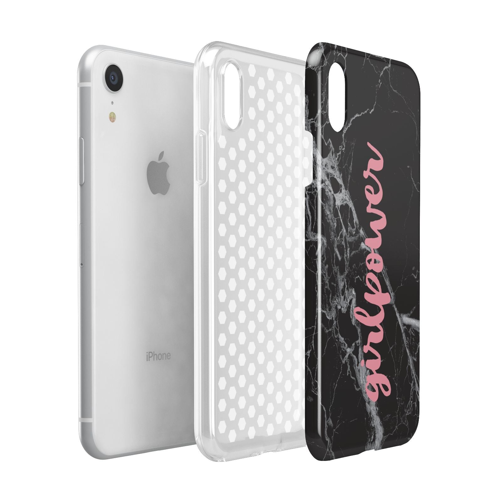 Girlpower Black White Marble Effect Apple iPhone XR White 3D Tough Case Expanded view
