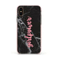 Girlpower Black White Marble Effect Apple iPhone Xs Impact Case Pink Edge on Gold Phone