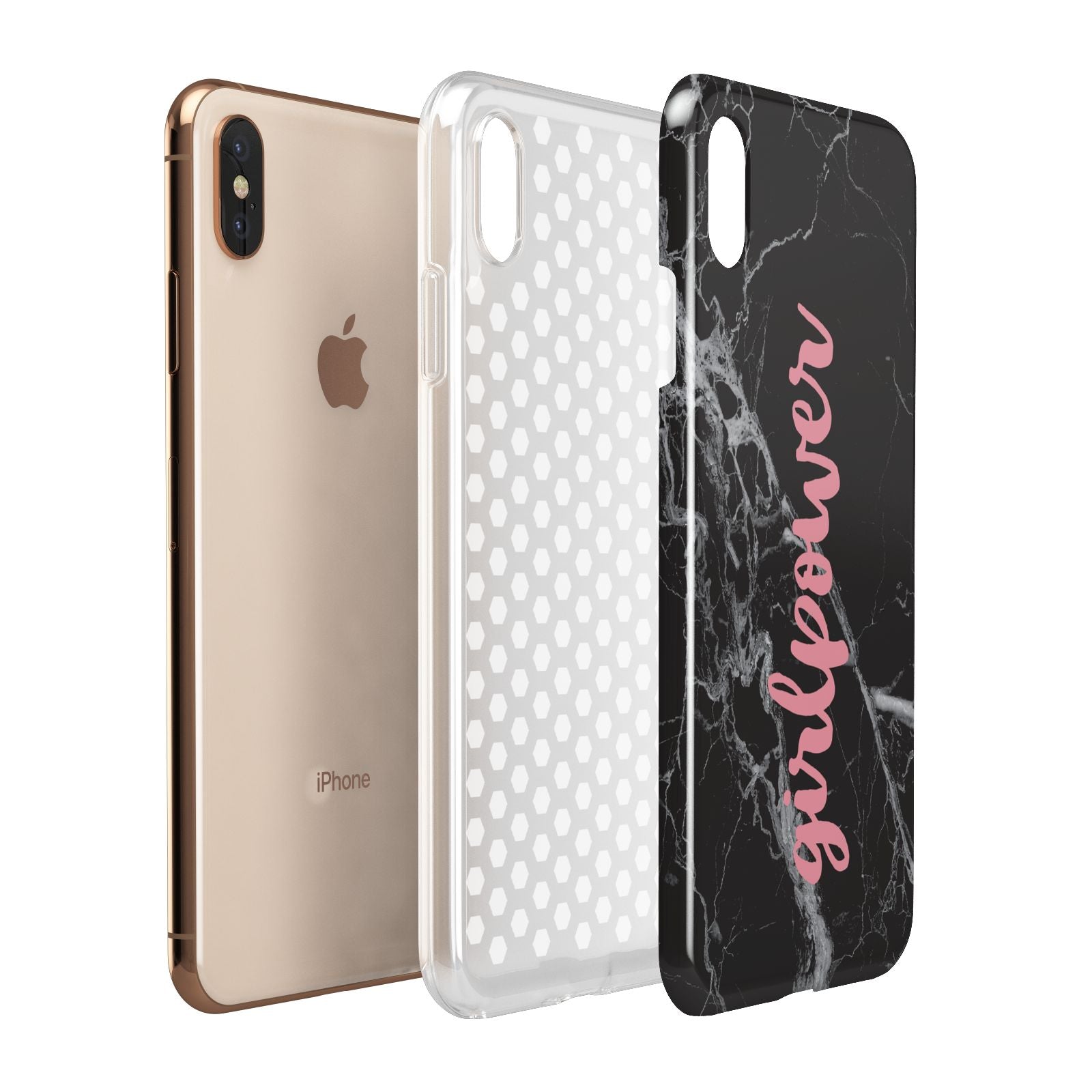 Girlpower Black White Marble Effect Apple iPhone Xs Max 3D Tough Case Expanded View