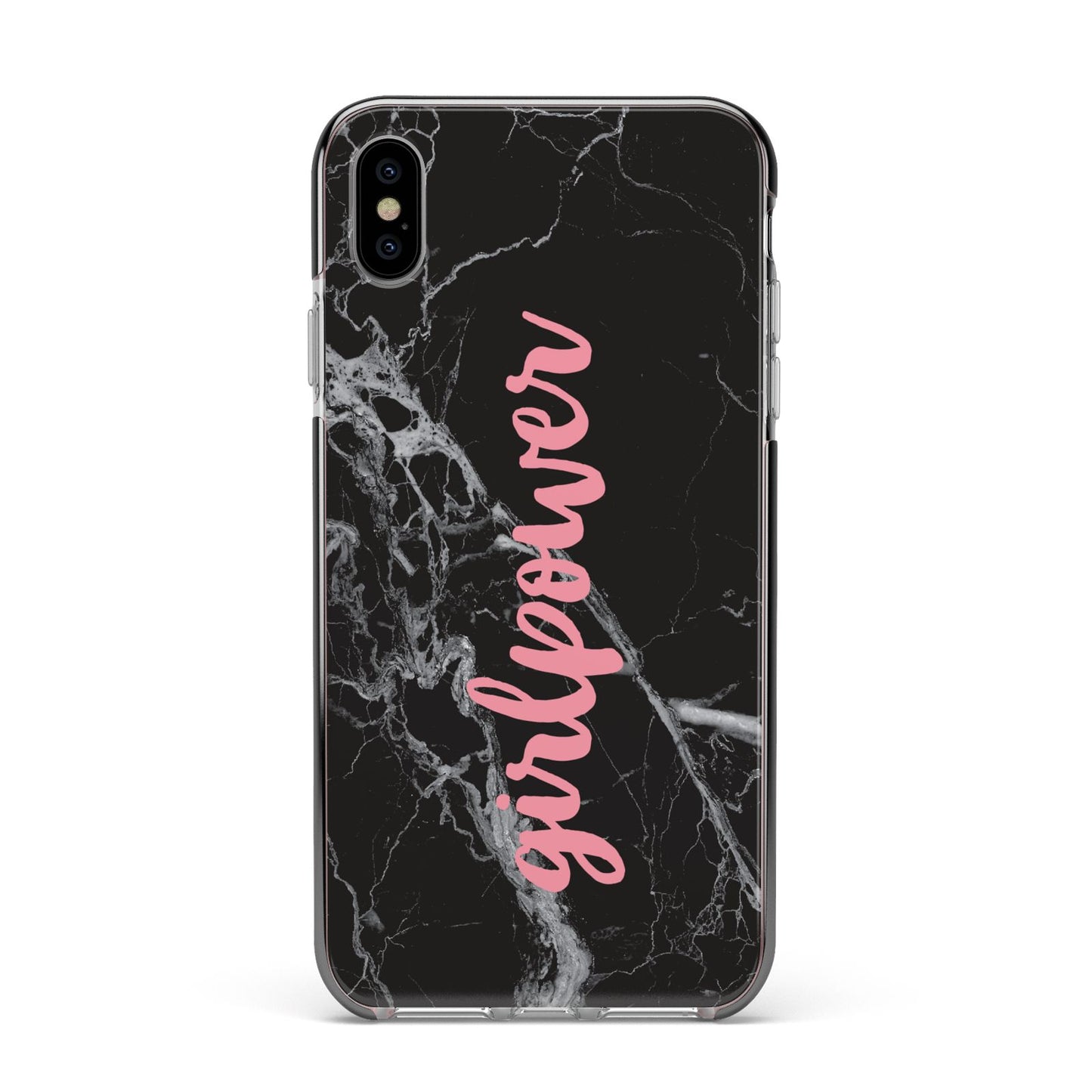 Girlpower Black White Marble Effect Apple iPhone Xs Max Impact Case Black Edge on Silver Phone