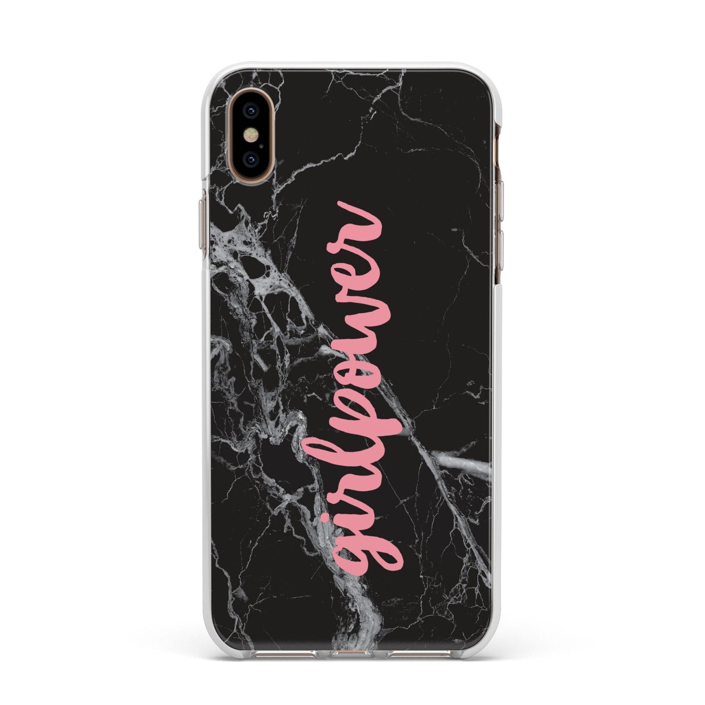 Girlpower Black White Marble Effect Apple iPhone Xs Max Impact Case White Edge on Gold Phone