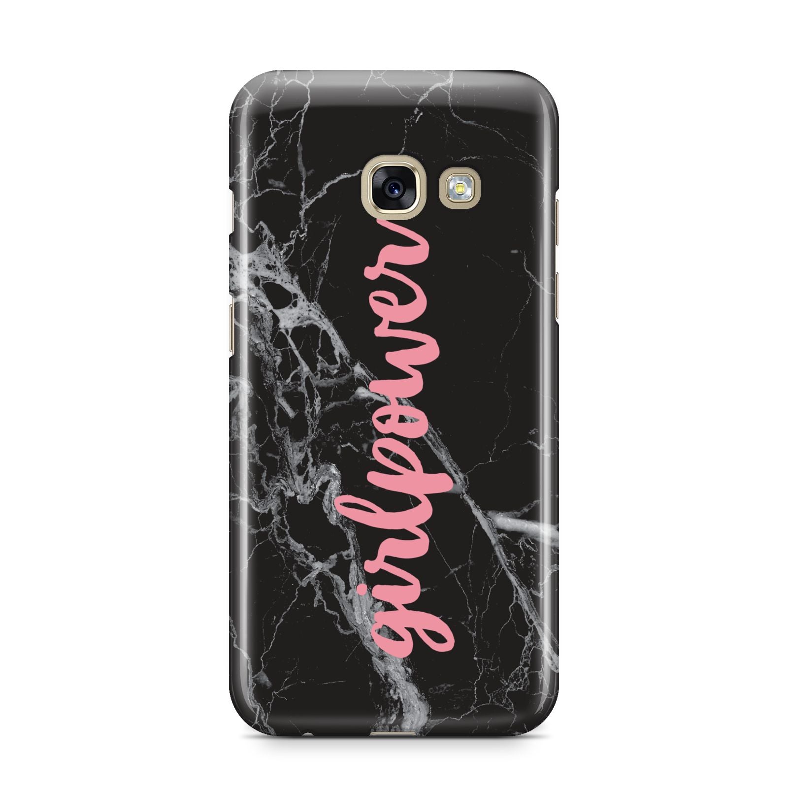 Girlpower Black White Marble Effect Samsung Galaxy A3 2017 Case on gold phone