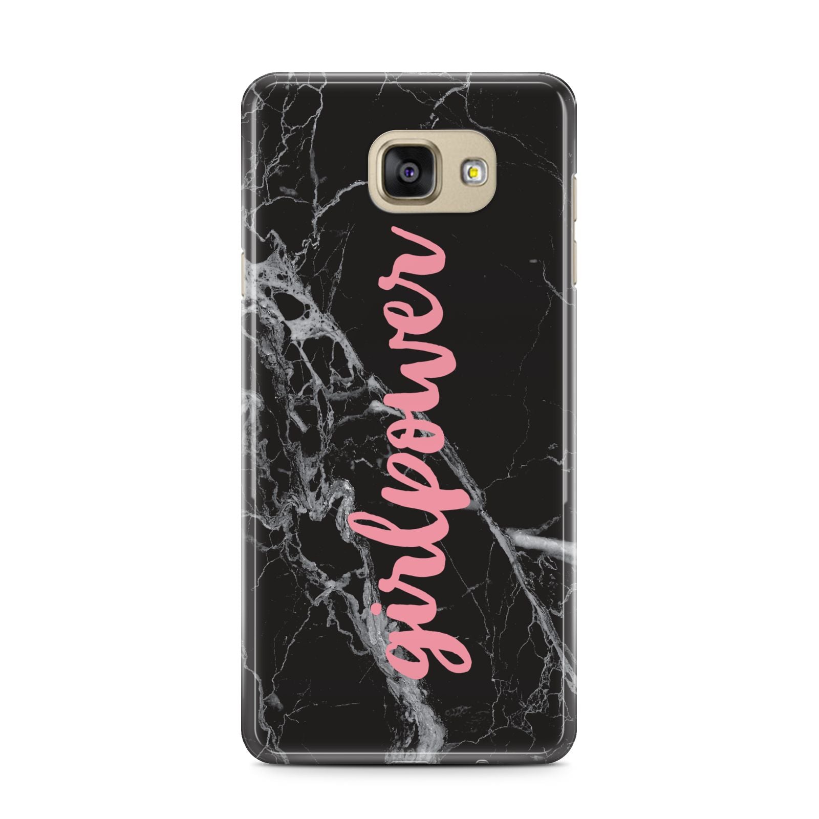 Girlpower Black White Marble Effect Samsung Galaxy A7 2016 Case on gold phone