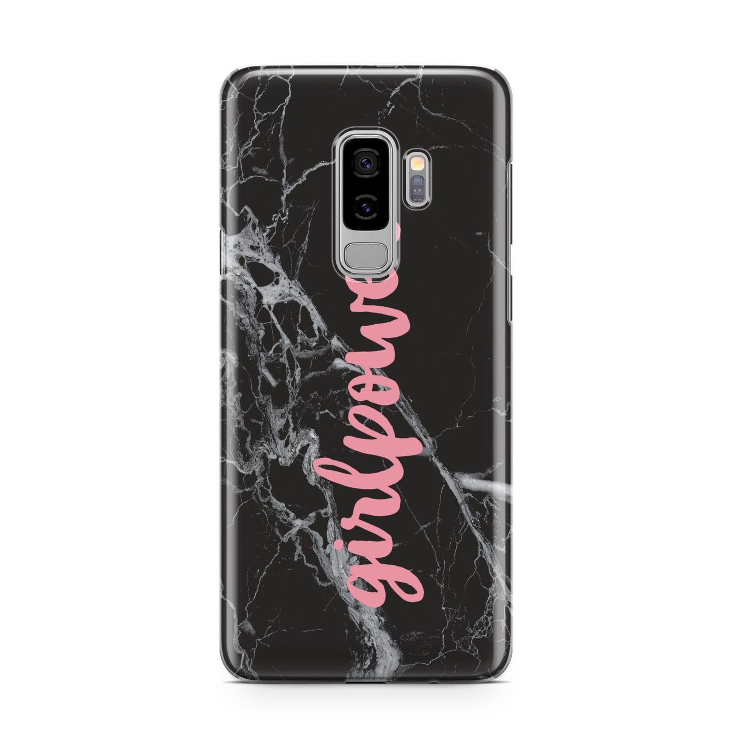 Girlpower Black White Marble Effect Samsung Galaxy S9 Plus Case on Silver phone