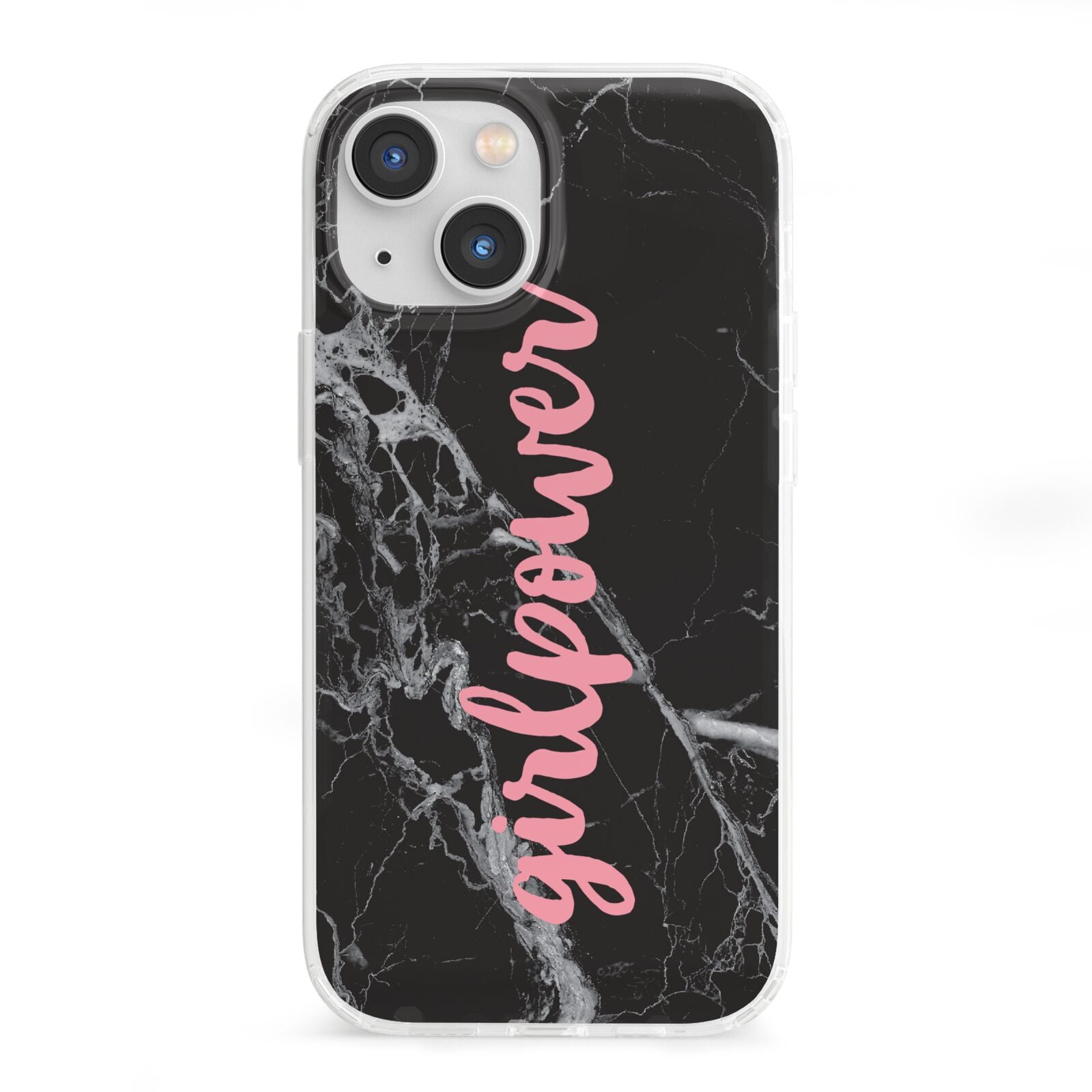 Girlpower Black White Marble Effect iPhone 13 Mini Clear Bumper Case