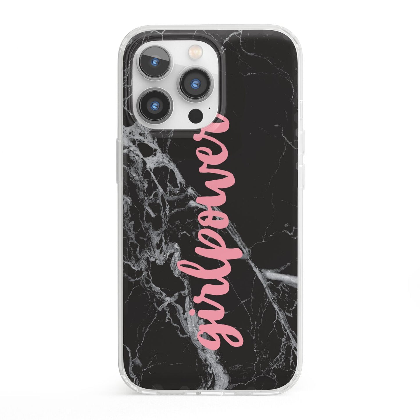 Girlpower Black White Marble Effect iPhone 13 Pro Clear Bumper Case