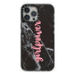 Girlpower Black White Marble Effect iPhone 13 Pro Max Black Impact Case on Silver phone