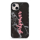 Girlpower Black White Marble Effect iPhone 14 Plus Black Impact Case on Silver phone