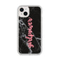 Girlpower Black White Marble Effect iPhone 14 Plus Clear Tough Case Starlight