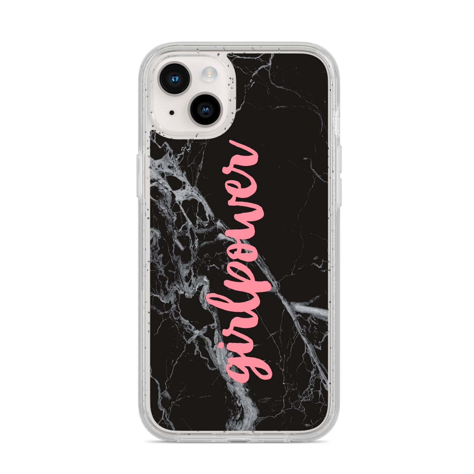 Girlpower Black White Marble Effect iPhone 14 Plus Glitter Tough Case Starlight