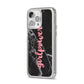 Girlpower Black White Marble Effect iPhone 14 Pro Max Clear Tough Case Silver Angled Image