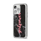 Girlpower Black White Marble Effect iPhone 14 Pro Max Glitter Tough Case Silver Angled Image
