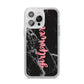 Girlpower Black White Marble Effect iPhone 14 Pro Max Glitter Tough Case Silver