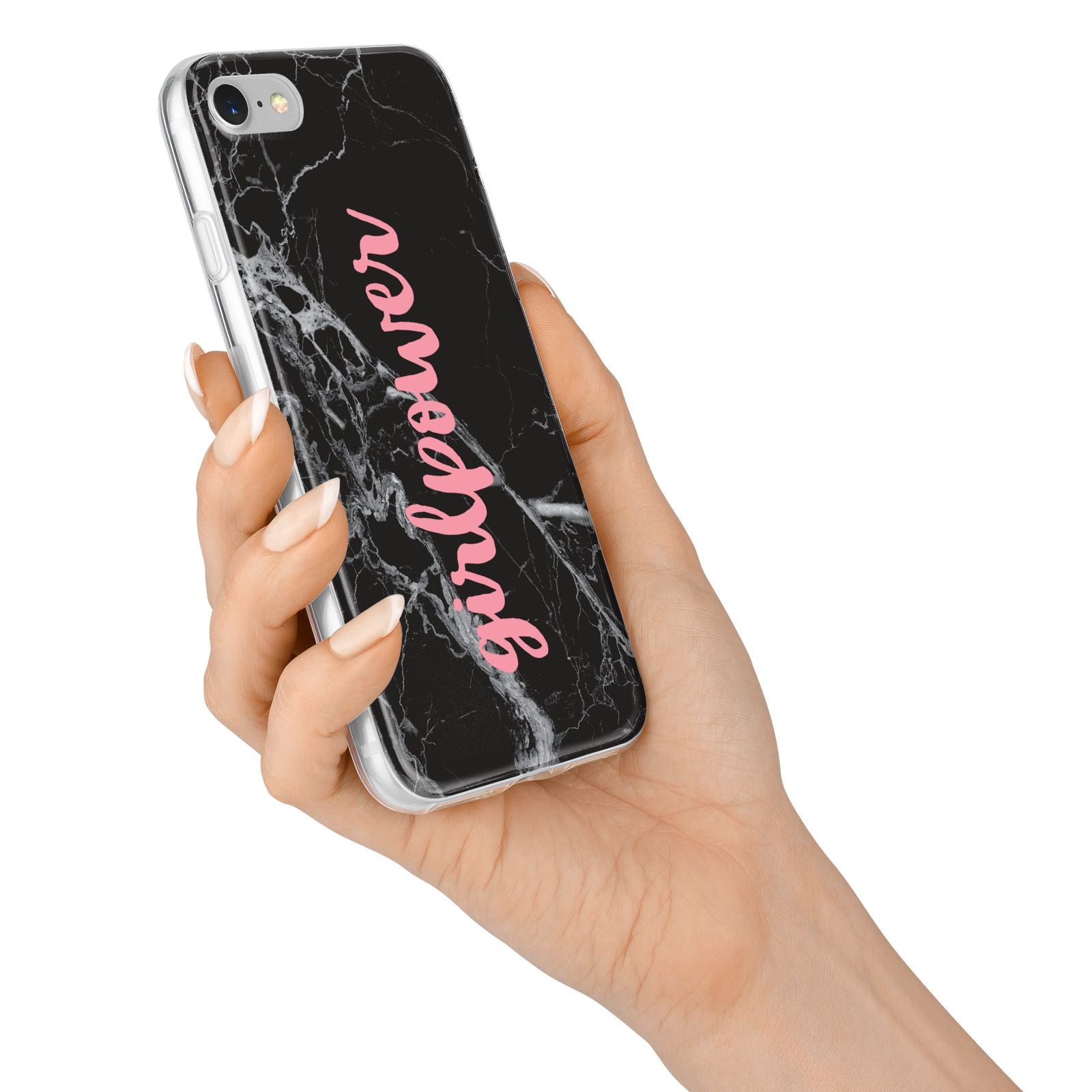 Girlpower Black White Marble Effect iPhone 7 Bumper Case on Silver iPhone Alternative Image