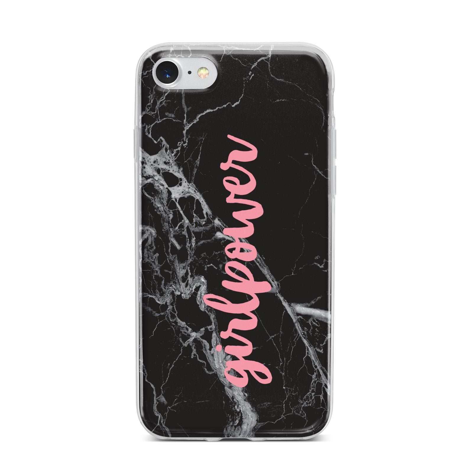 Girlpower Black White Marble Effect iPhone 7 Bumper Case on Silver iPhone