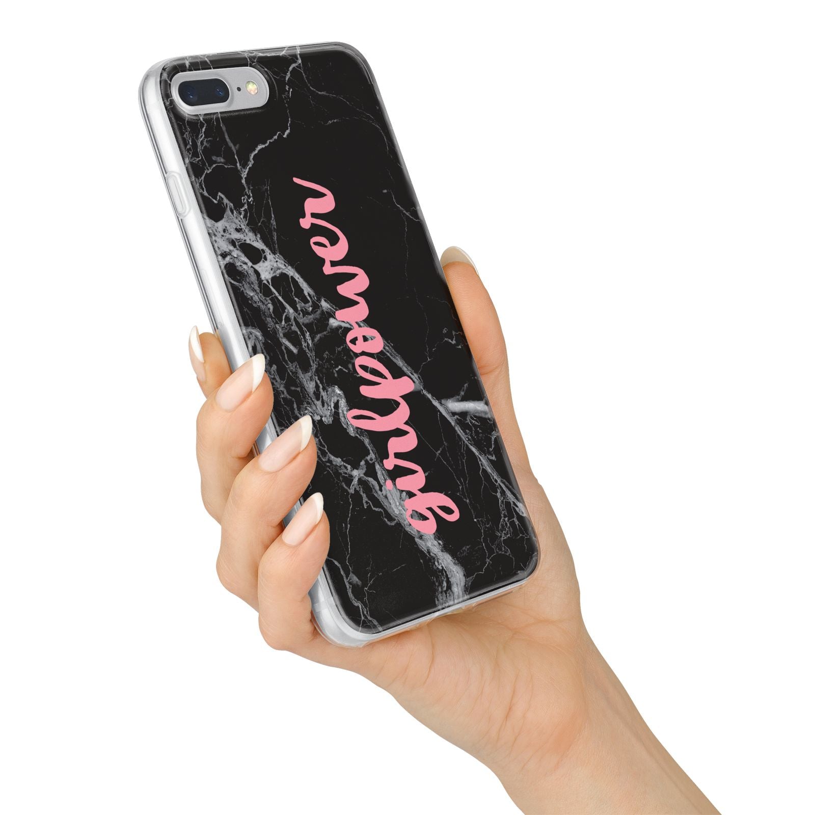 Girlpower Black White Marble Effect iPhone 7 Plus Bumper Case on Silver iPhone Alternative Image
