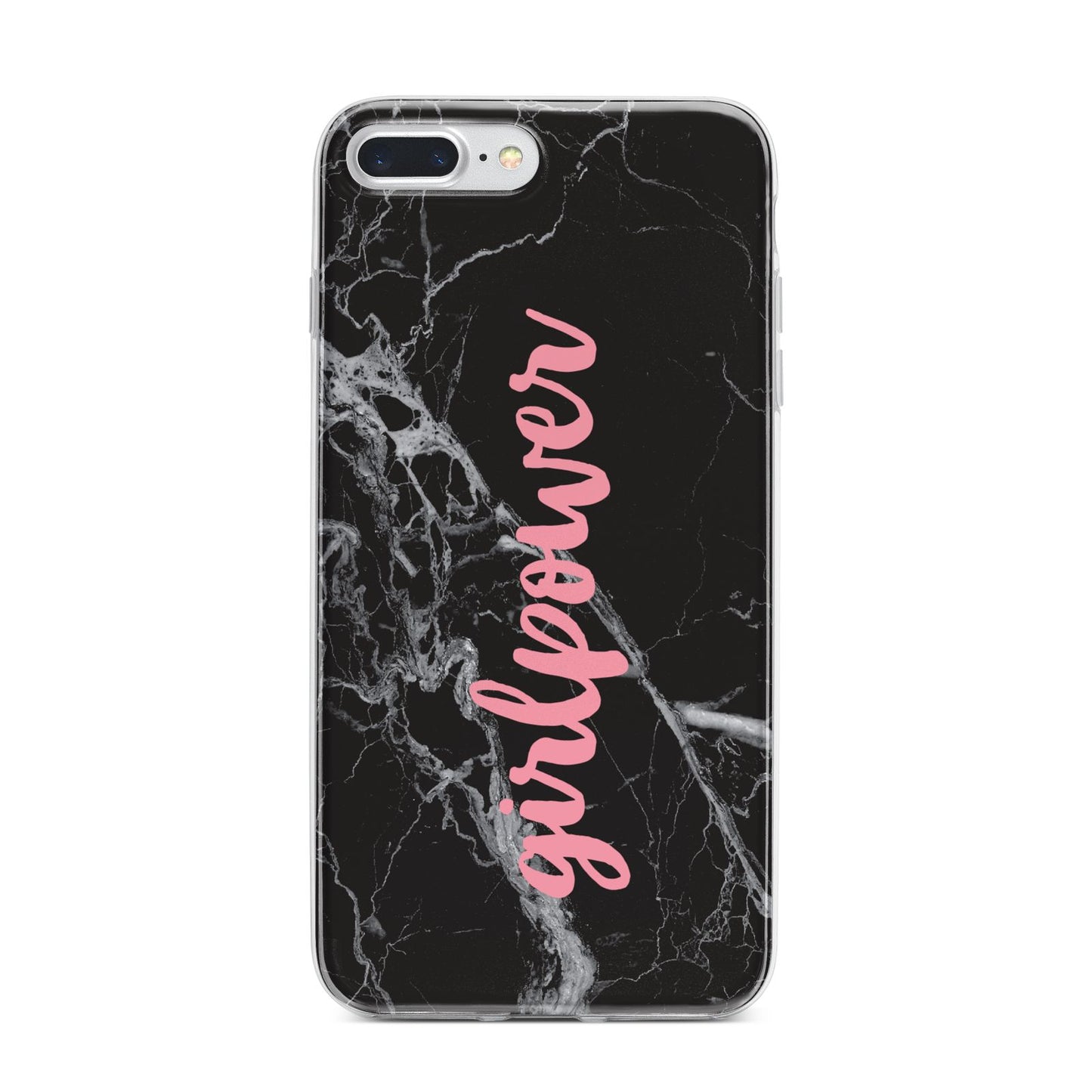 Girlpower Black White Marble Effect iPhone 7 Plus Bumper Case on Silver iPhone