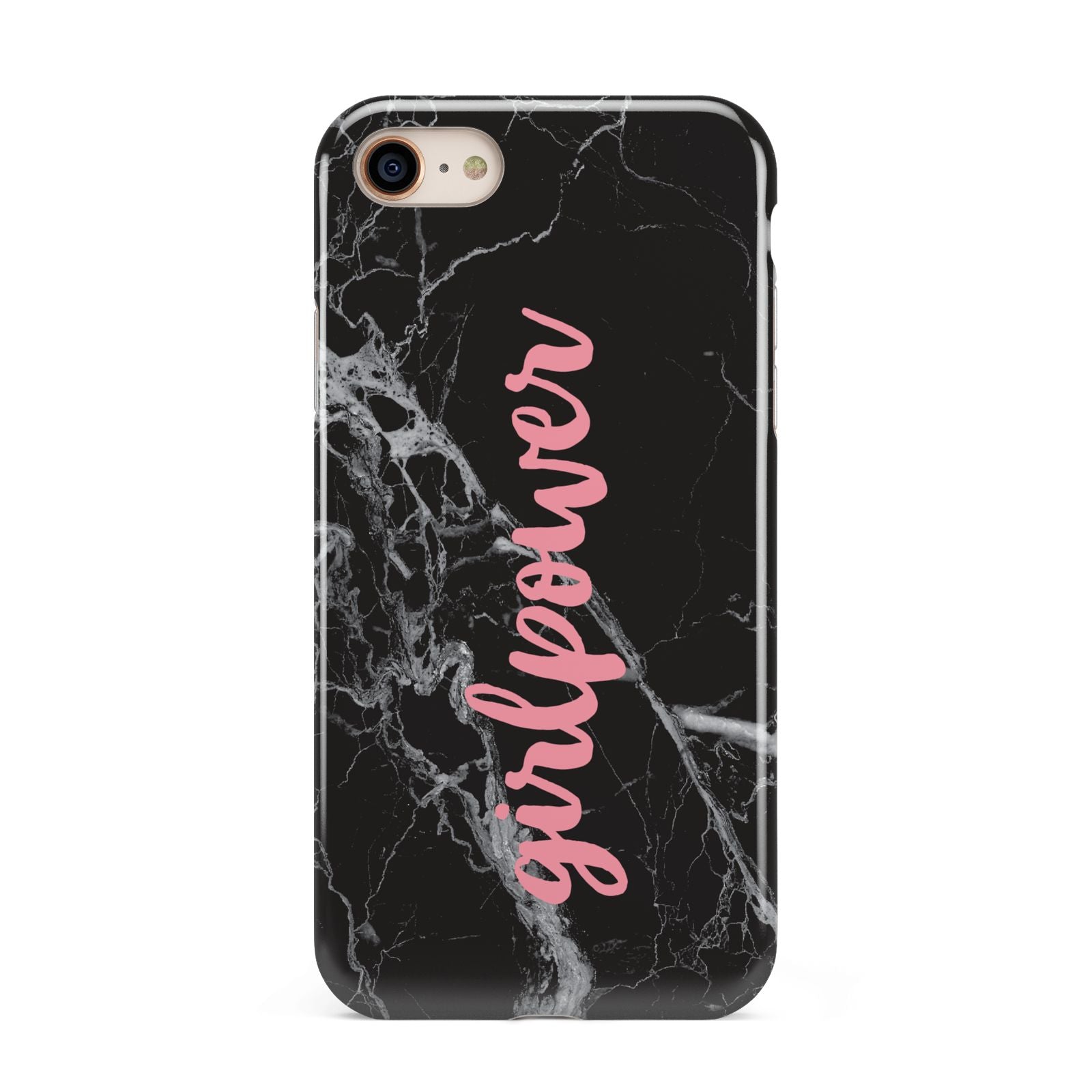 Girlpower Black White Marble Effect iPhone 8 3D Tough Case on Gold Phone