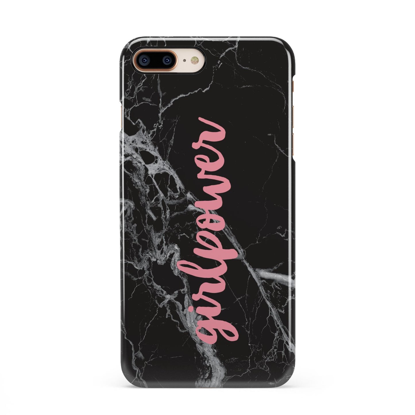 Girlpower Black White Marble Effect iPhone 8 Plus 3D Snap Case on Gold Phone