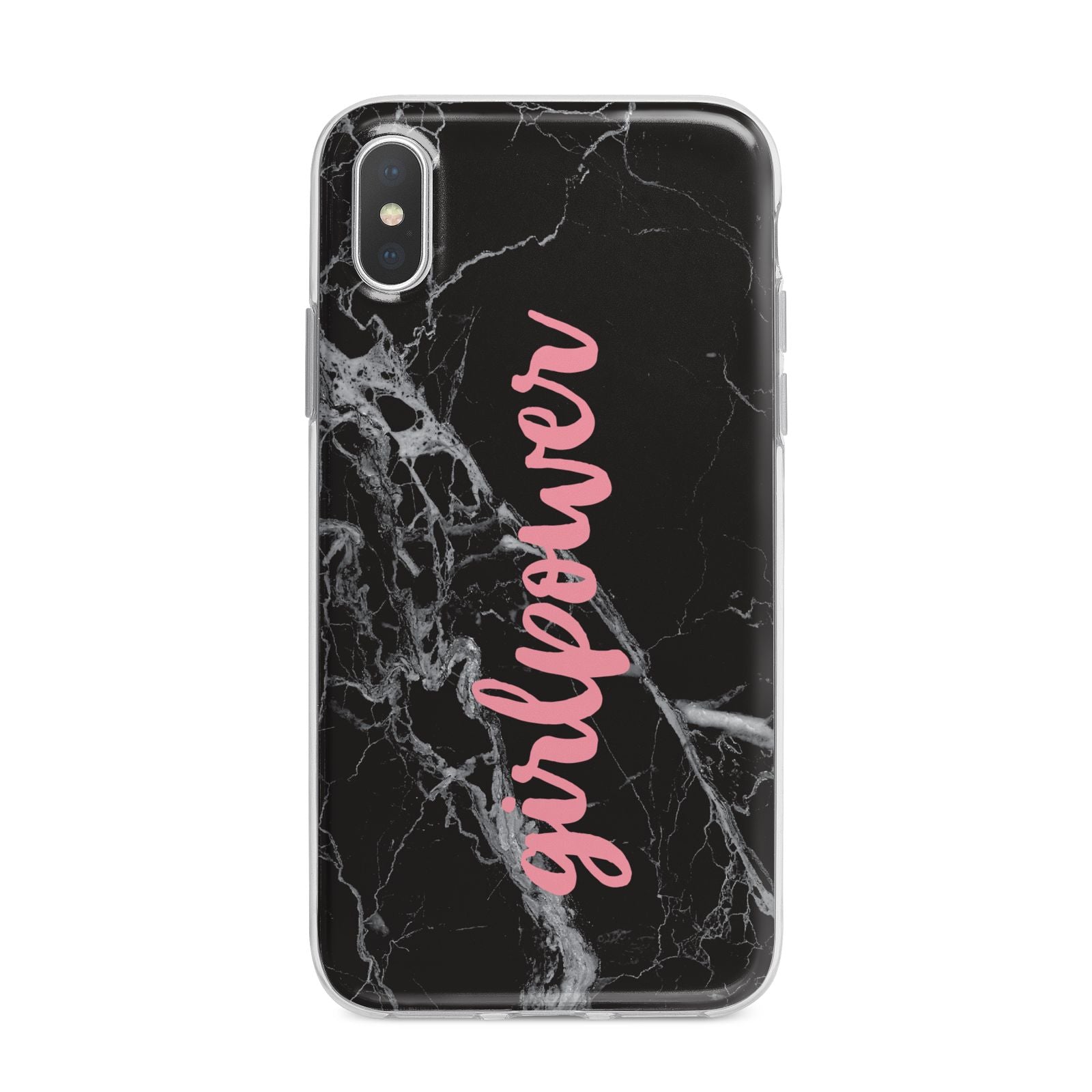 Girlpower Black White Marble Effect iPhone X Bumper Case on Silver iPhone Alternative Image 1