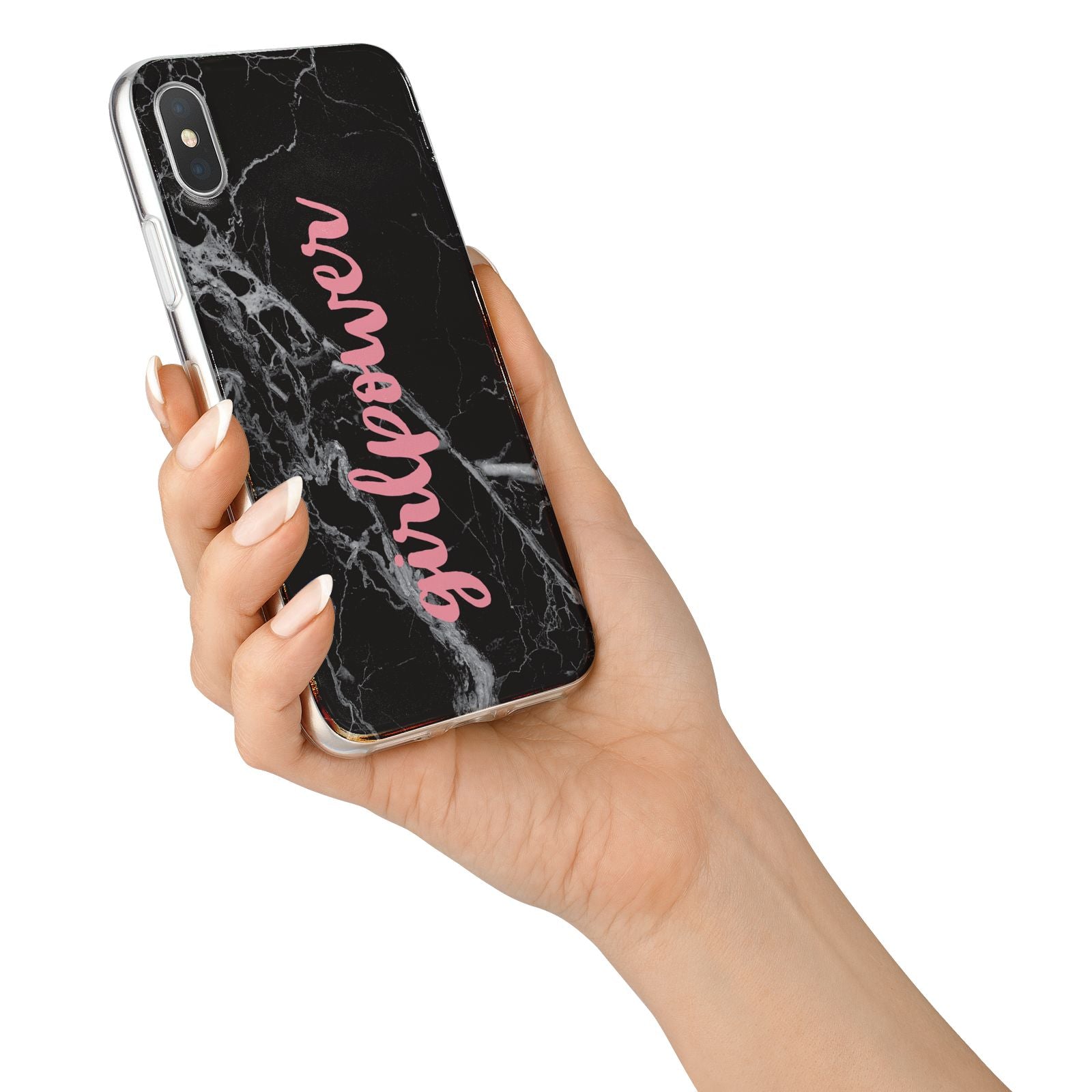 Girlpower Black White Marble Effect iPhone X Bumper Case on Silver iPhone Alternative Image 2
