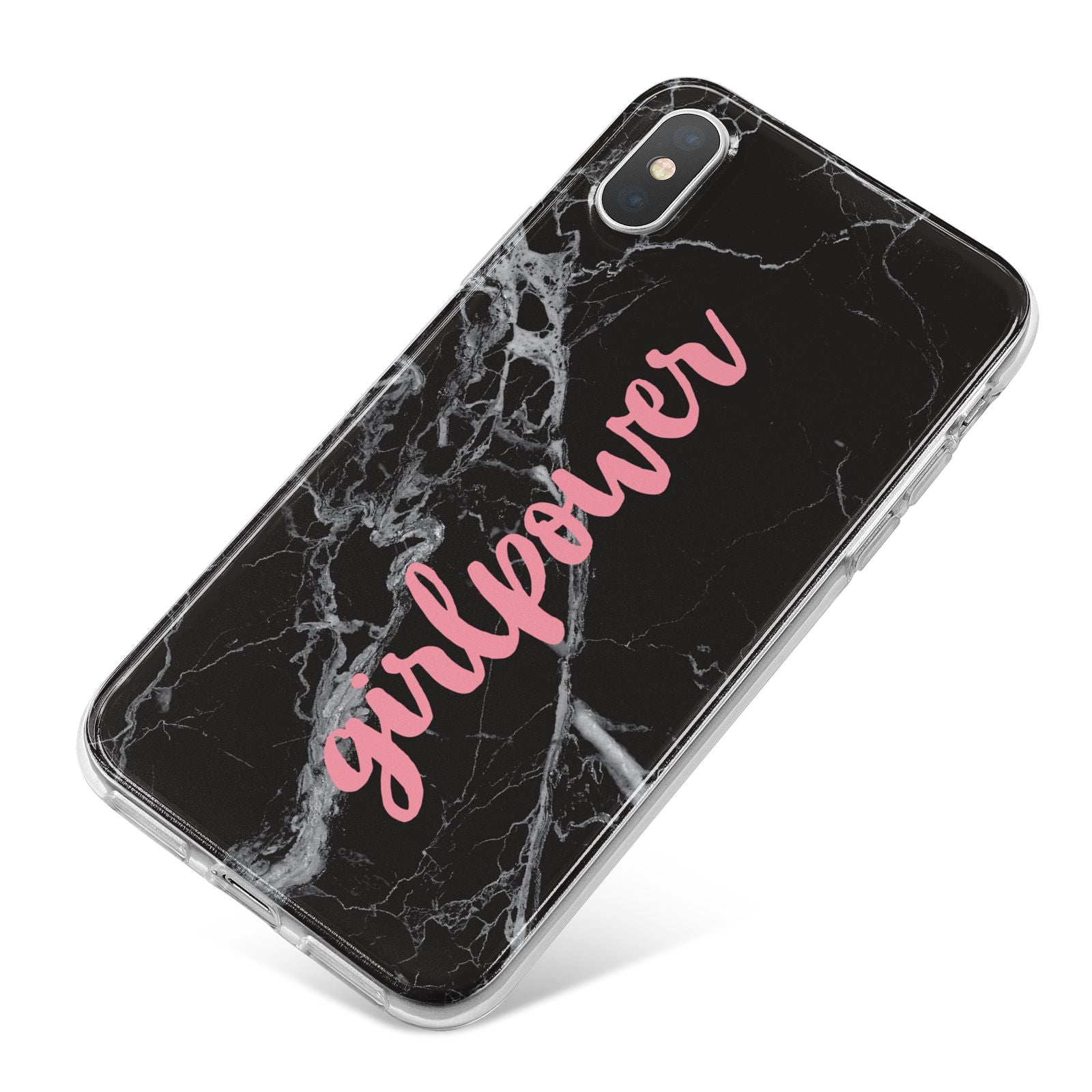 Girlpower Black White Marble Effect iPhone X Bumper Case on Silver iPhone