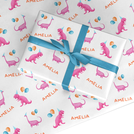 Girls Dinosaur Birthday Custom Wrapping Paper
