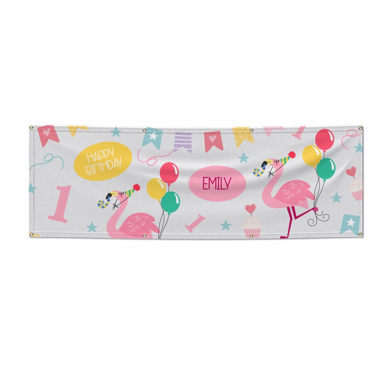 Girls Flamingo Personalised Birthday 6x2 Vinly Banner with Grommets