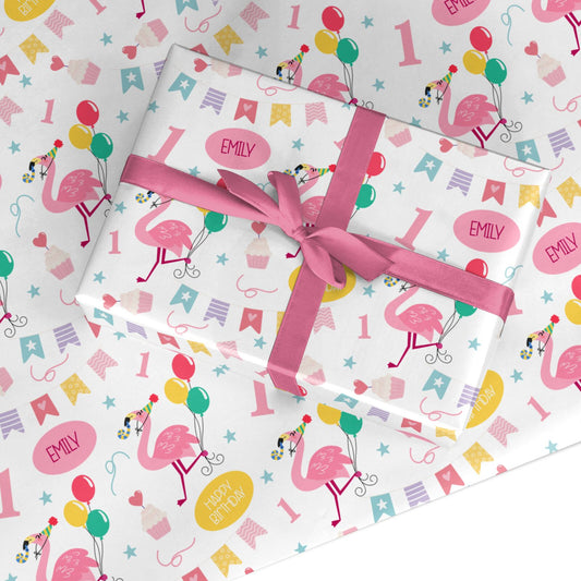 Girls Flamingo Personalised Birthday Custom Wrapping Paper