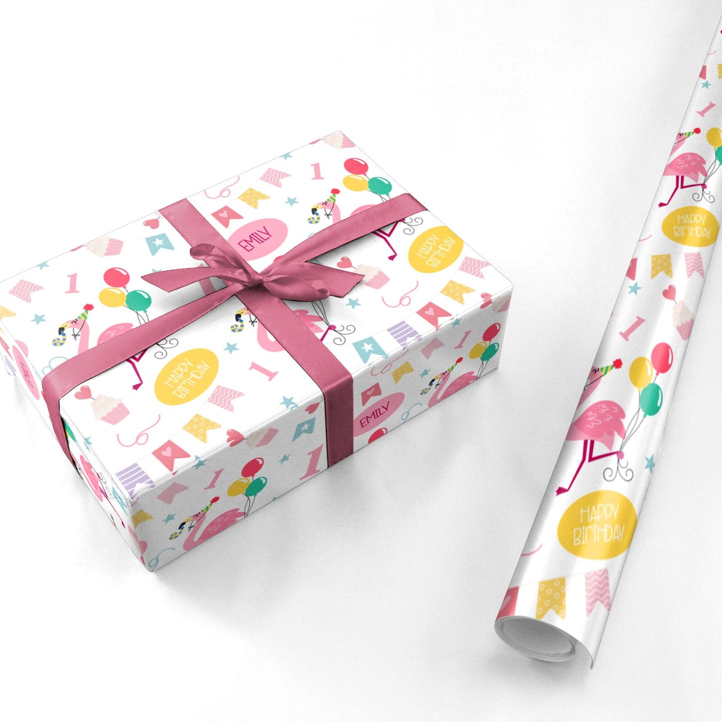 Girls Flamingo Personalised Birthday Personalised Wrapping Paper