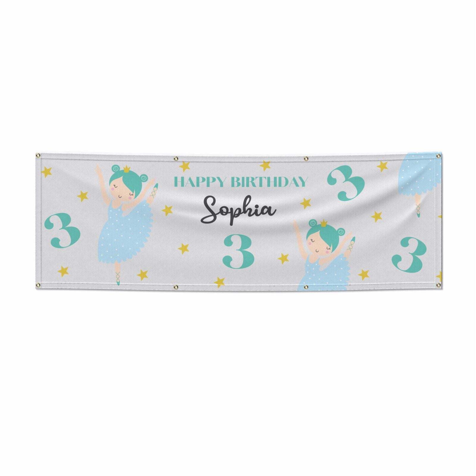 Girls Personalised Birthday Ballerina 6x2 Vinly Banner with Grommets