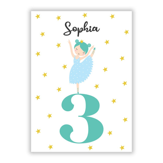 Girls Personalised Birthday Ballerina A5 Flat Greetings Card