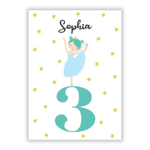 Girls Personalised Birthday Ballerina Greetings Card
