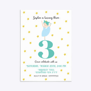 Girls Personalised Birthday Ballerina Invitation