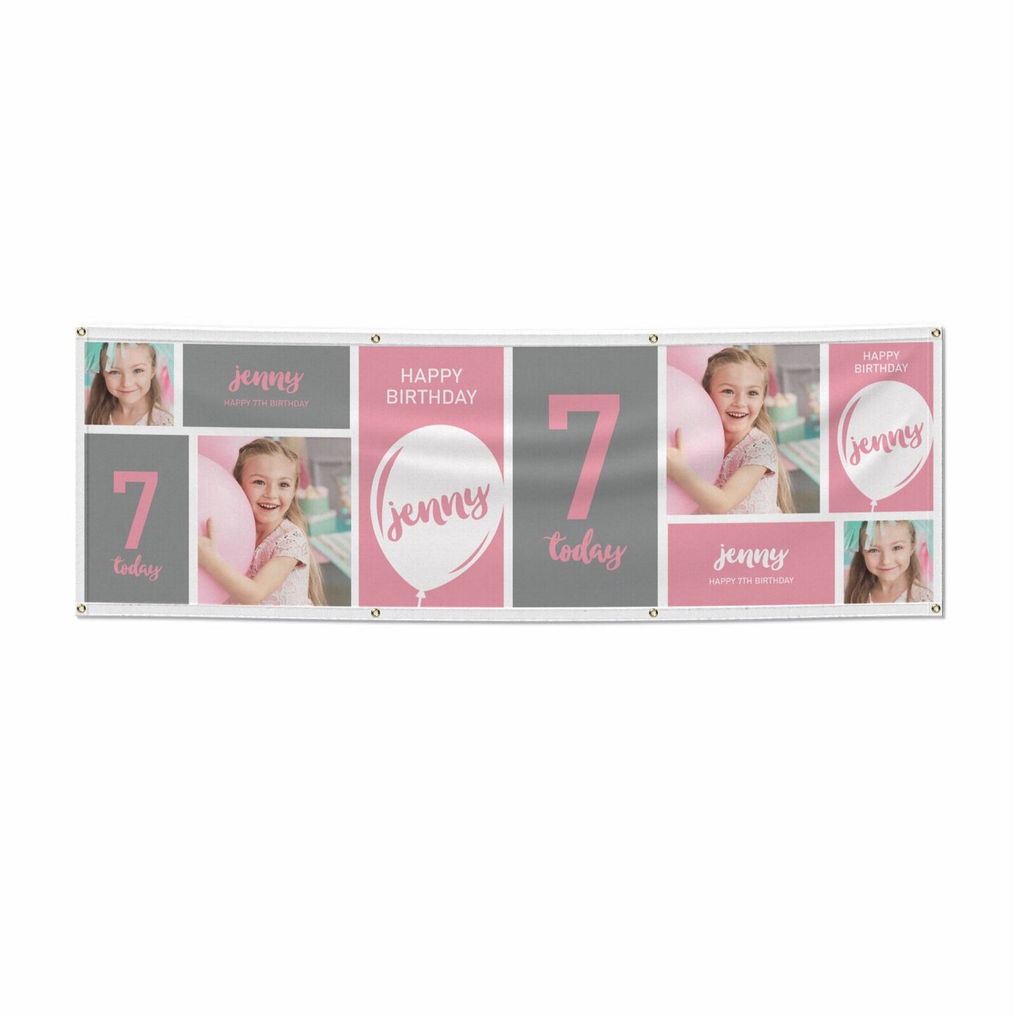 Girls Personalised Birthday Photo 6x2 Vinly Banner with Grommets