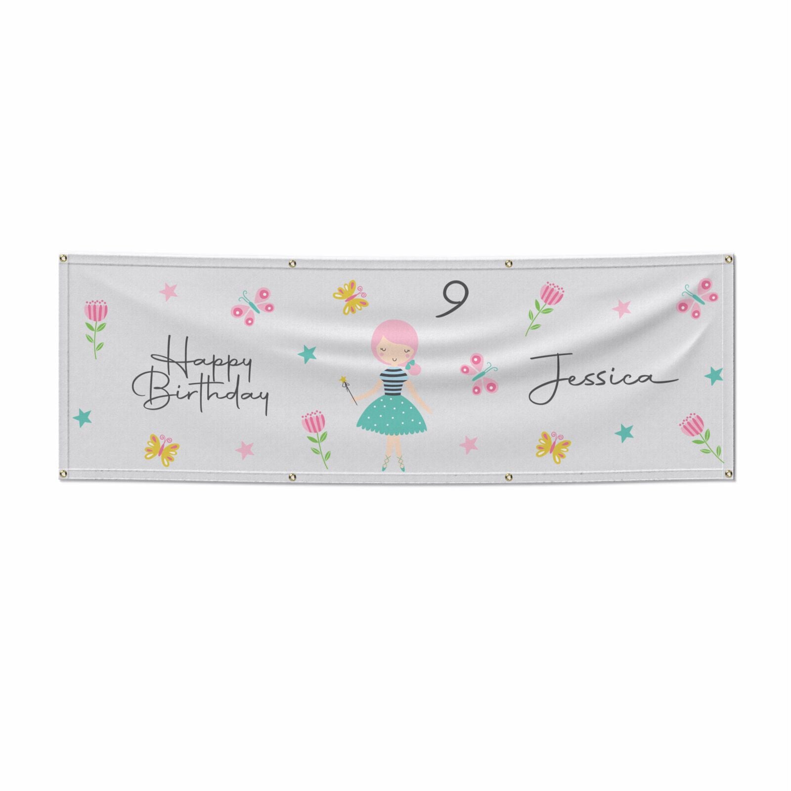 Girls Personalised Happy Birthday 6x2 Vinly Banner with Grommets