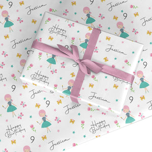 Girls Personalised Happy Birthday Wrapping Paper