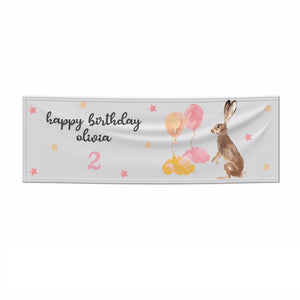 Girls Personalised Hare Happy Birthday Banner