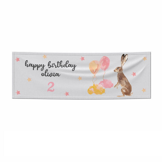 Girls Personalised Hare Happy Birthday 6x2 Paper Banner