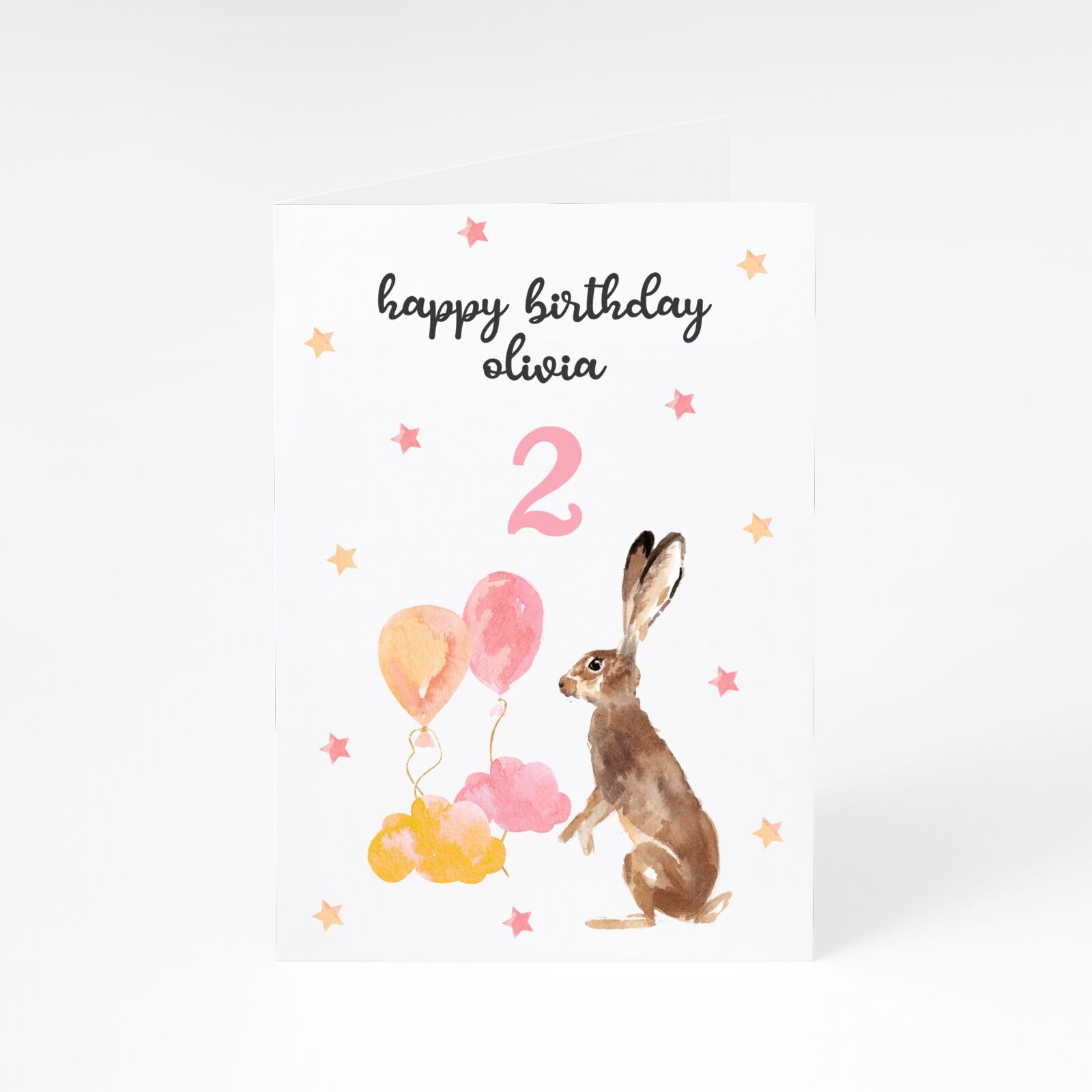 Girls Personalised Hare Happy Birthday A5 Greetings Card