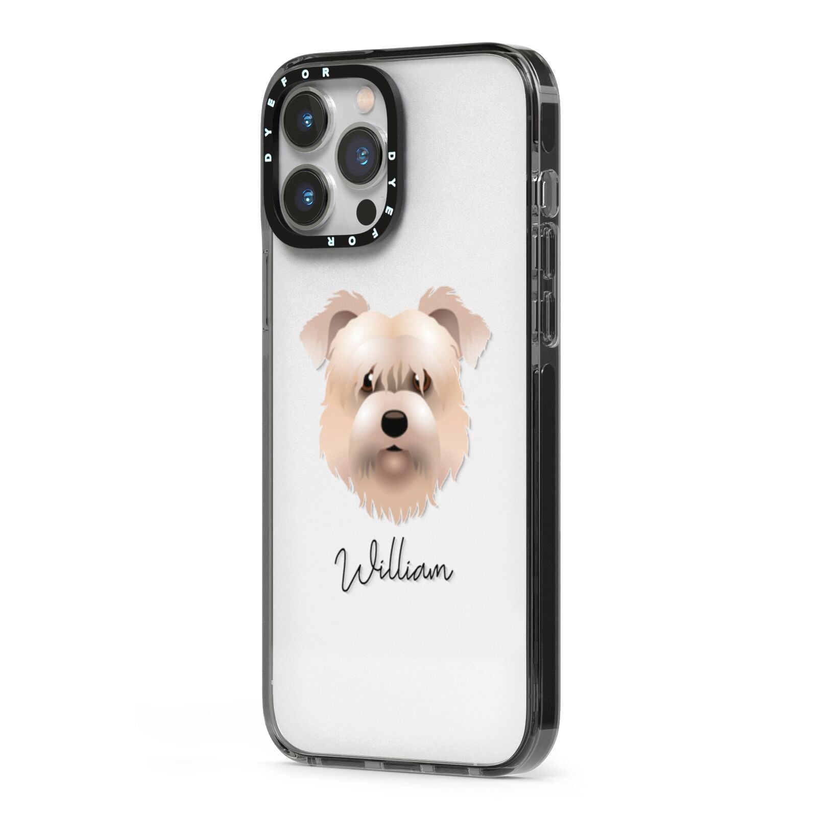 Glen Of Imaal Terrier Personalised iPhone 13 Pro Max Black Impact Case Side Angle on Silver phone
