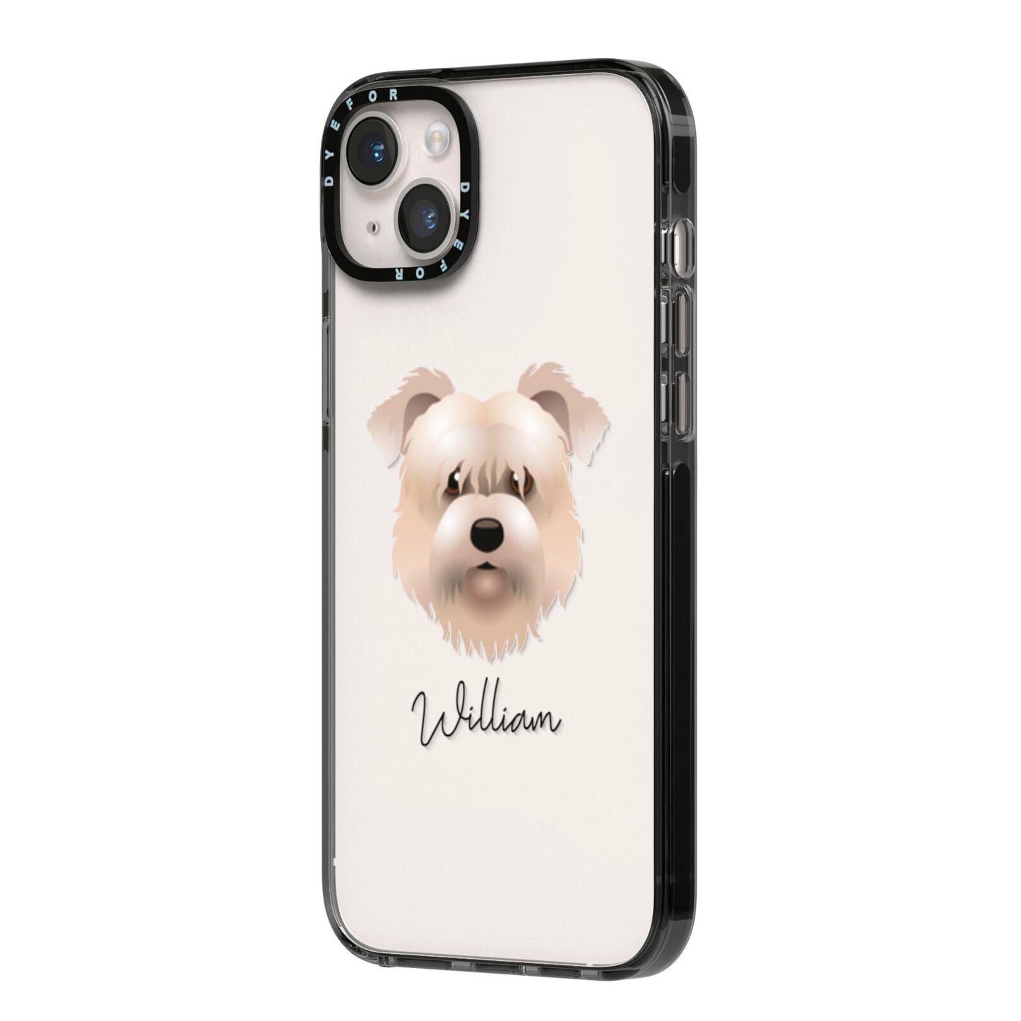 Glen Of Imaal Terrier Personalised iPhone 14 Plus Black Impact Case Side Angle on Silver phone