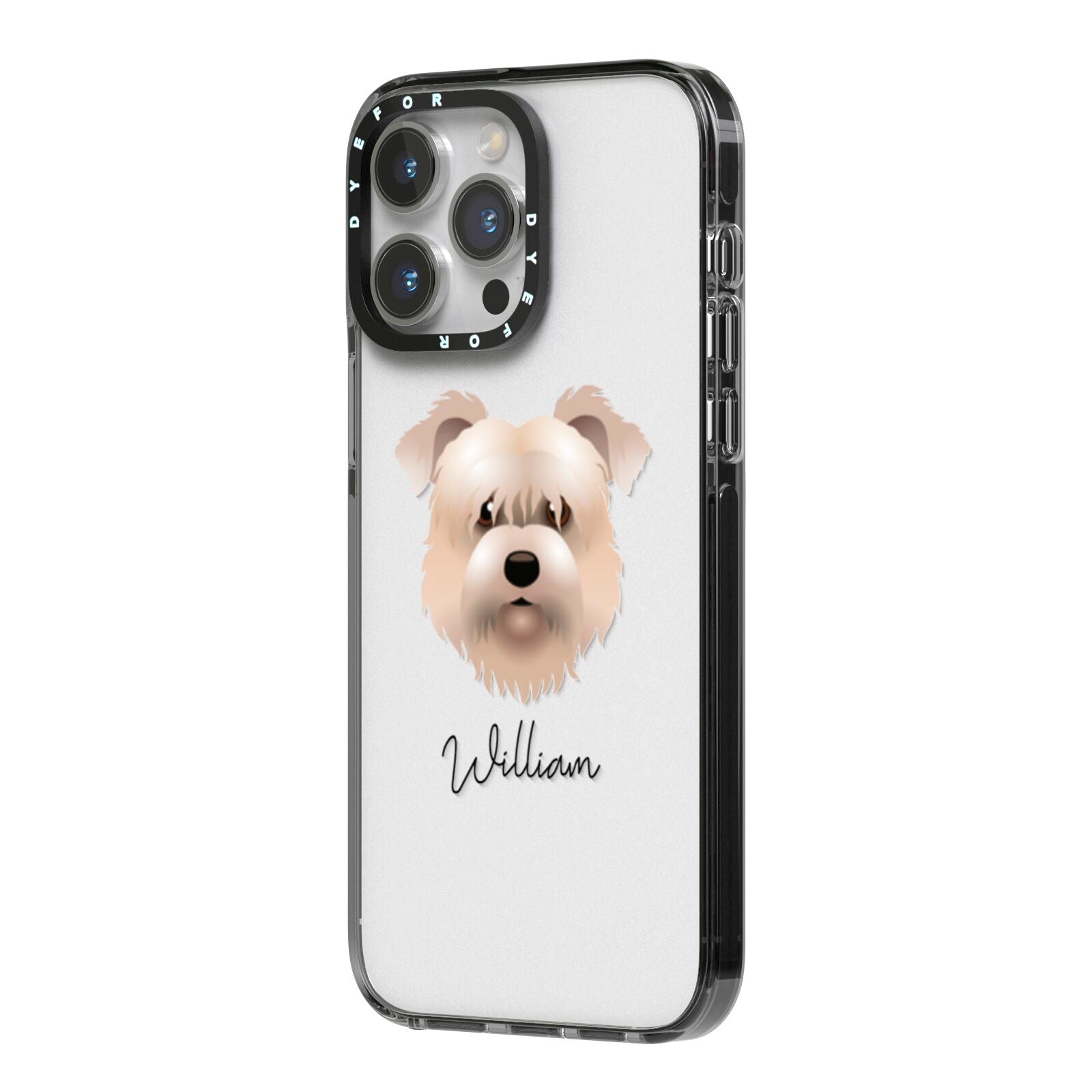 Glen Of Imaal Terrier Personalised iPhone 14 Pro Max Black Impact Case Side Angle on Silver phone
