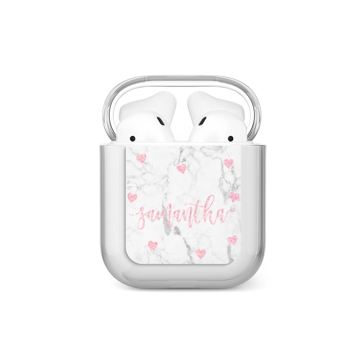 Glitter Hearts Marble Personalised Name AirPods Case
