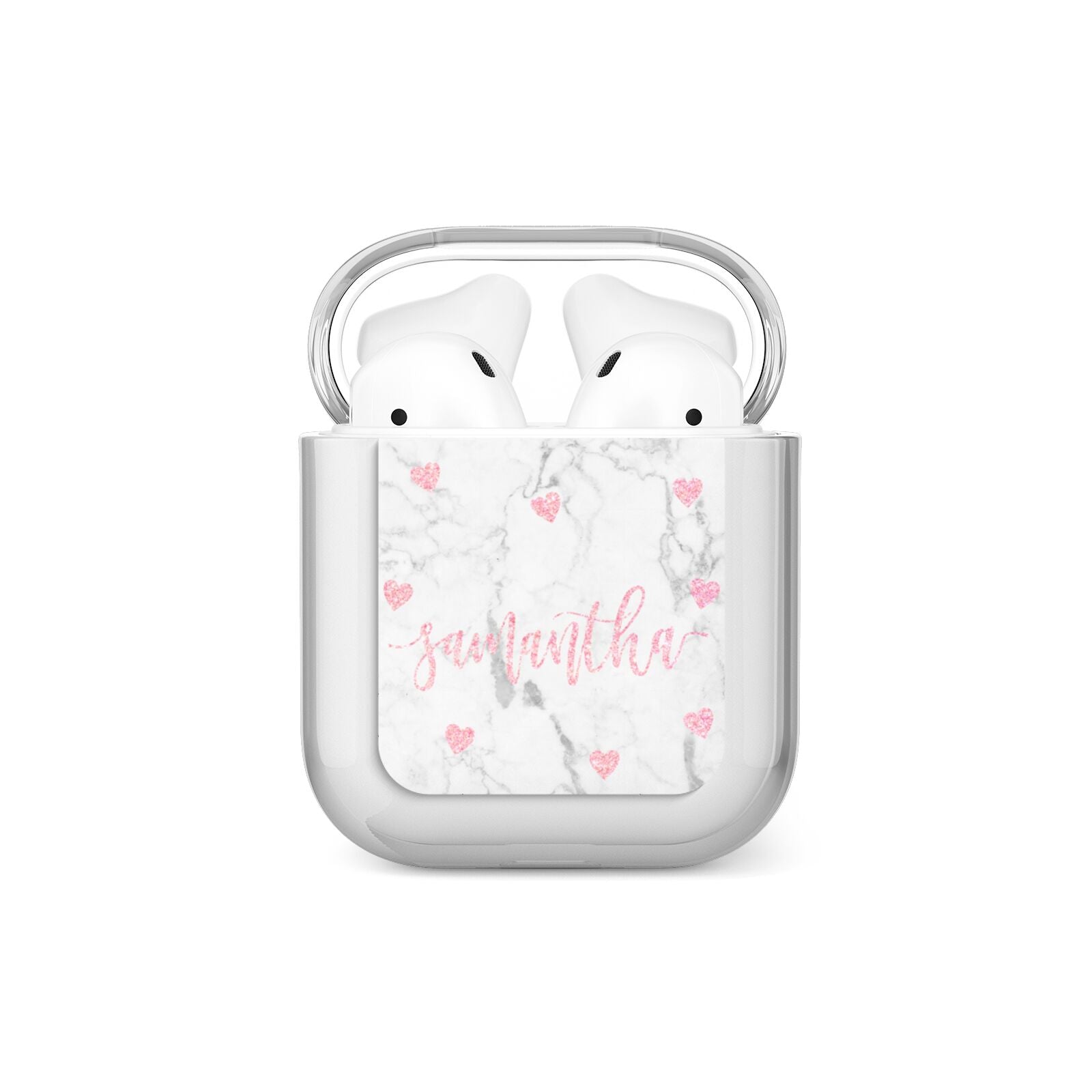 Glitter Hearts Marble Personalised Name AirPods Case