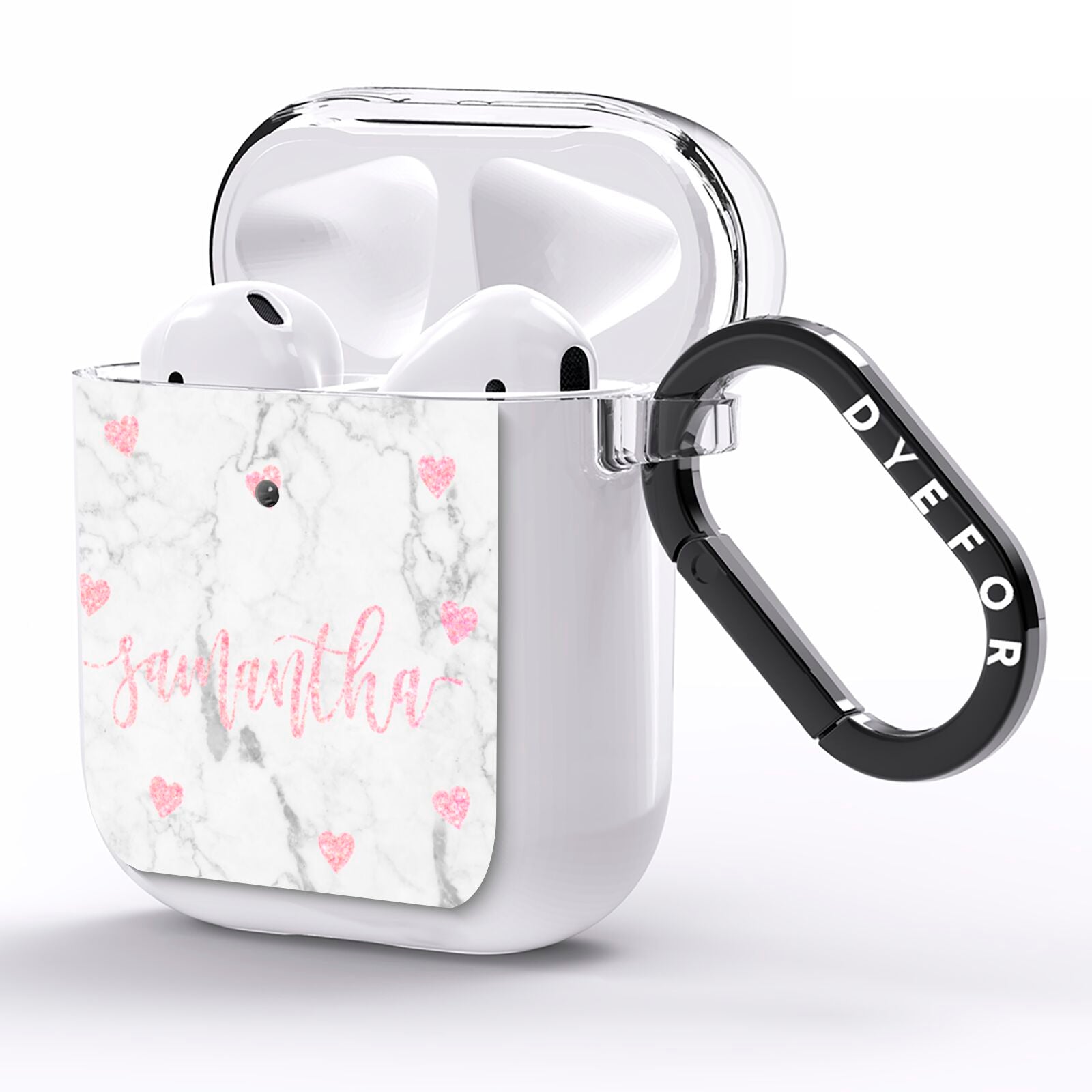 Glitter Hearts Marble Personalised Name AirPods Clear Case Side Image